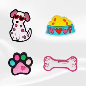 Set of 4 Dog Lover Shoe Charms – Paw Print, Bone, Puppy, Food Bowl